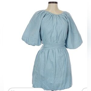 Light Blue Puff Sleeve Mini Dress